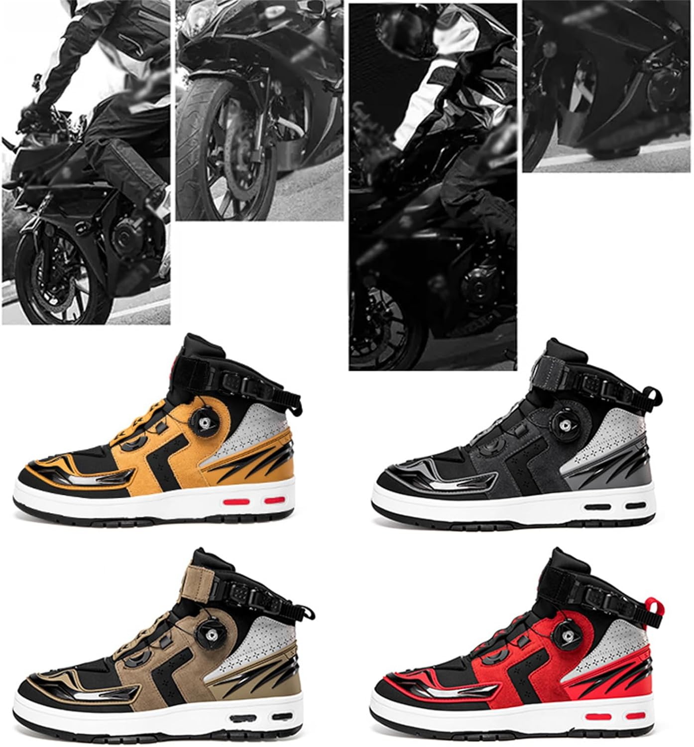 Men'S Motorbike Shoes Street Motorcycle Boots Non-Slip Casual Riding Ankle Boots image number 5