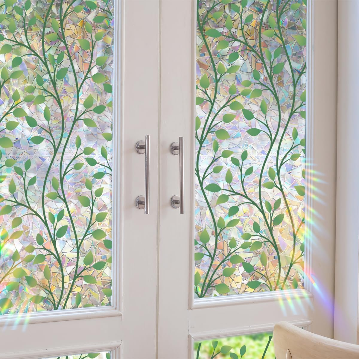 Window Stained Glass Film, Stained Glass Window Film, Window Privacy Films, Rainbow Glass Decals Stickers, Sun Blocking Window Clings for Home Office Living Room Window Door Decor (Leaves) - Leaves image number 5