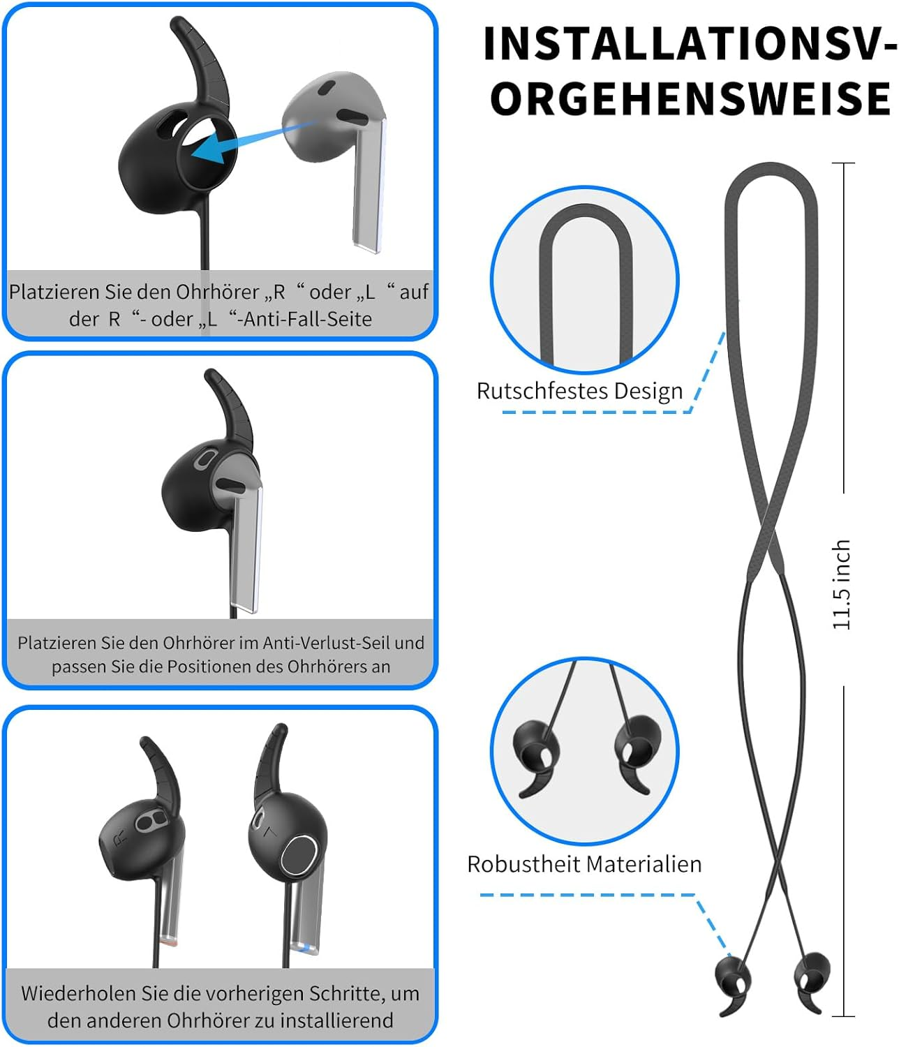 Compatible with Anti-Lost Strap for Galaxy Buds 3, Compatible with Samsung Galaxy Buds 3 (2024) Wireless Bluetooth Earbuds Neck Rope, Headphones Sports Silicone Holder Band Strap (Black)