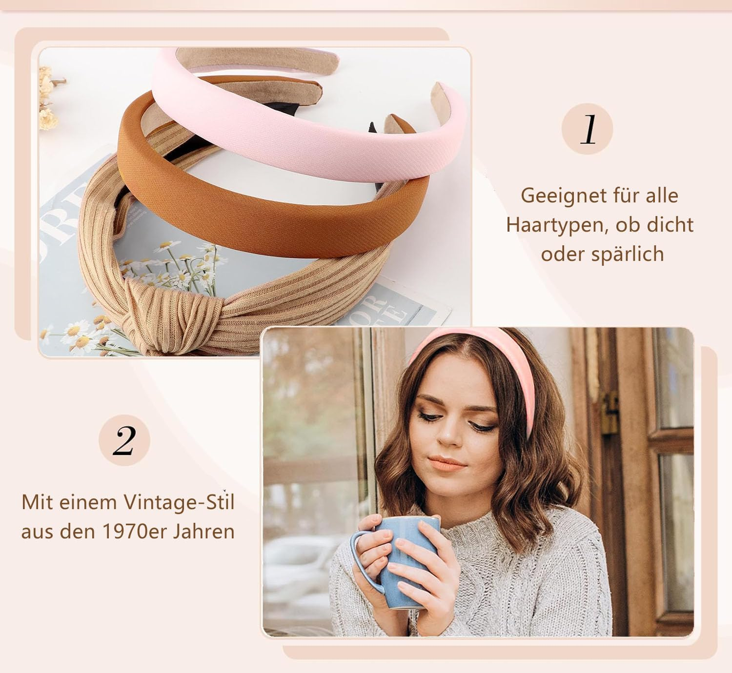 Voarge Set of 7 Women'S Headbands, Various Models, Plastic Headband, Wide Headband, Hair Bands, Hair Accessories, Vintage Hair Band for Women and Girls image number 1