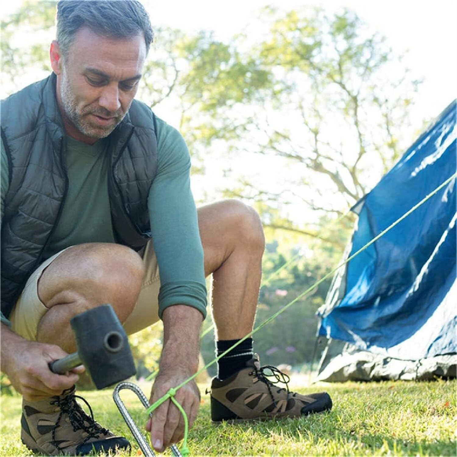 6Pcs 12 in Rebar Ground Tent Stakes, Heavy Duty Galvanised Ground Anchor, U-Shaped Tent Pegs, Nails, Building Anchor, Metal Fence Stakes for Canopies Shed Swing Trampoline image number 1