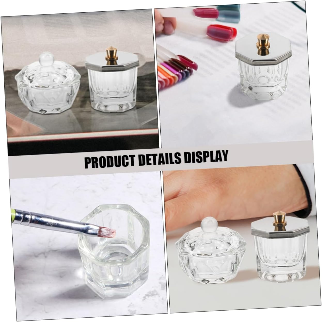 BAZEITFLOW Nail Dappen Dish with Metal Lid 1 Piece Mini Glass Nail Art Cup Thickened Design Suitable for Manicure Use image number 3