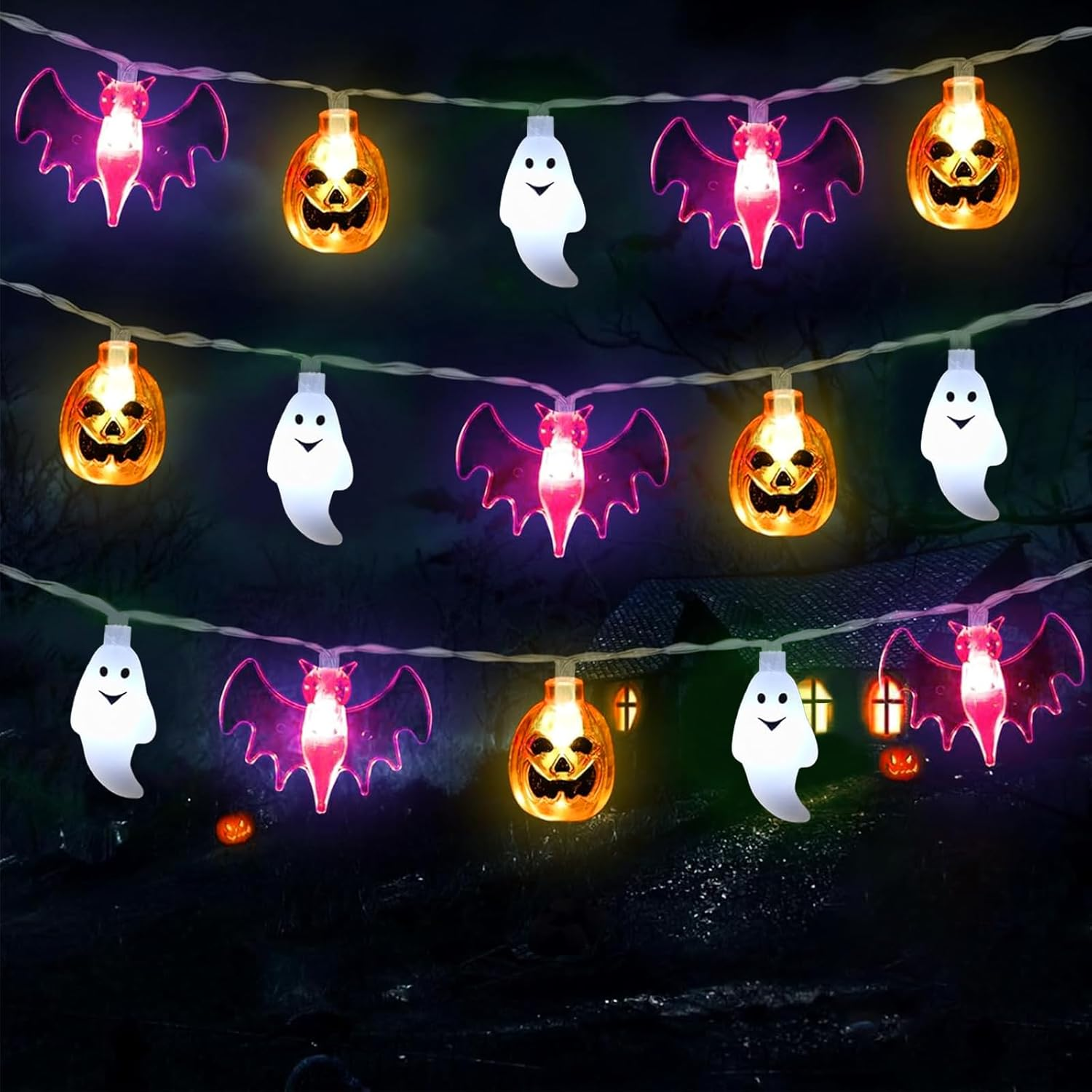 Goldrock 3M 20 LED Halloween String Lights 2 Modes Halloween Decorations Indoor Outdoor Ghost Pumpkin Bat Decoration Helloween image number 1
