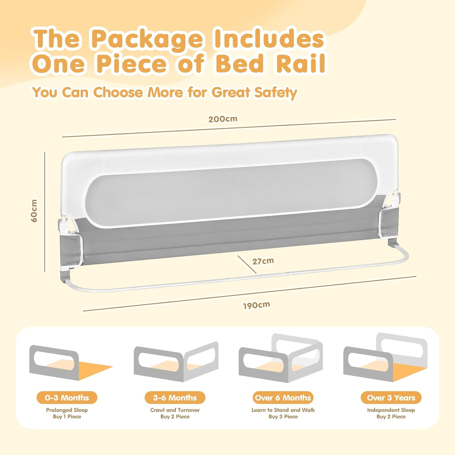 Advwin Foldable Baby Bed Rail for Toddlers Adjustable Kids Safety Guard Swing down Bed Rails, Fit Queen King Size Bed, 200 * 60Cm image number 4