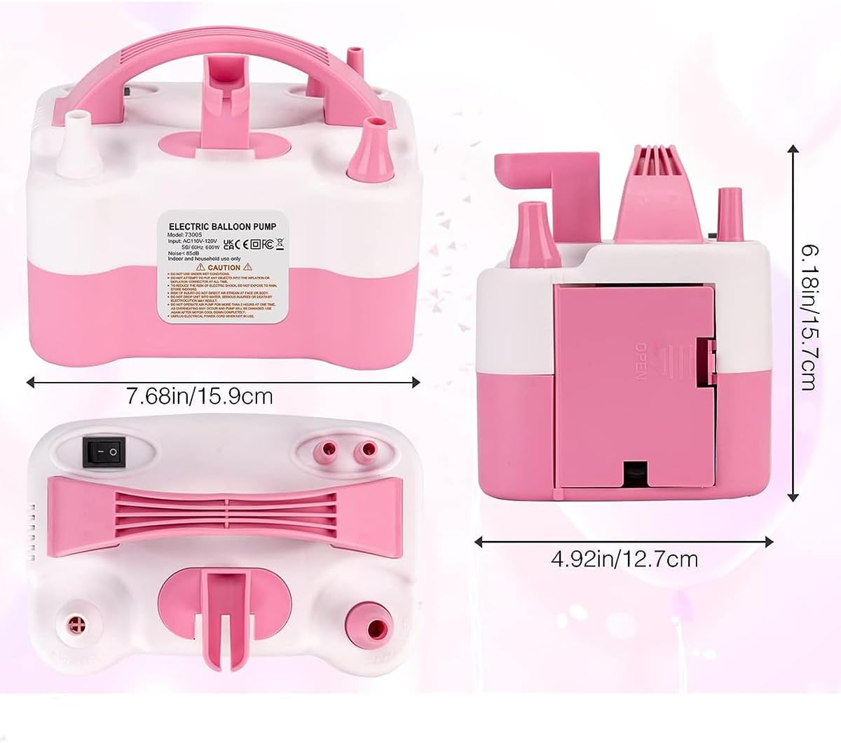 Ikerall Electric Air Balloon Pump and Balloon Tying Tool in One, Portable Dual Nozzle Pink 220V-240V 600W Electric Balloon Blower Pump for Decoration, Party,Faster and save Time image number 5