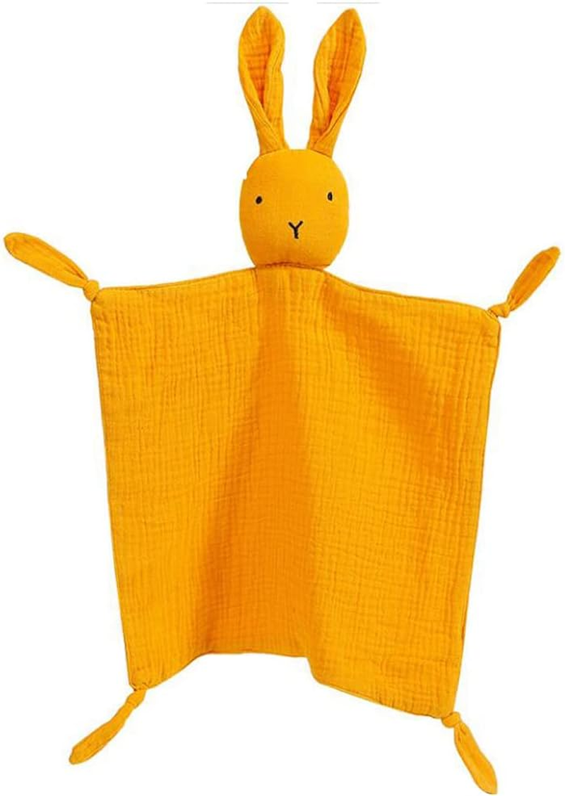 Organic Cotton Muslin Lovey Blanket, Organic Cotton Muslin Bunny Security Blanket Soft & Breathable Lovie Baby Gifts for Boys and Girls (Orange)