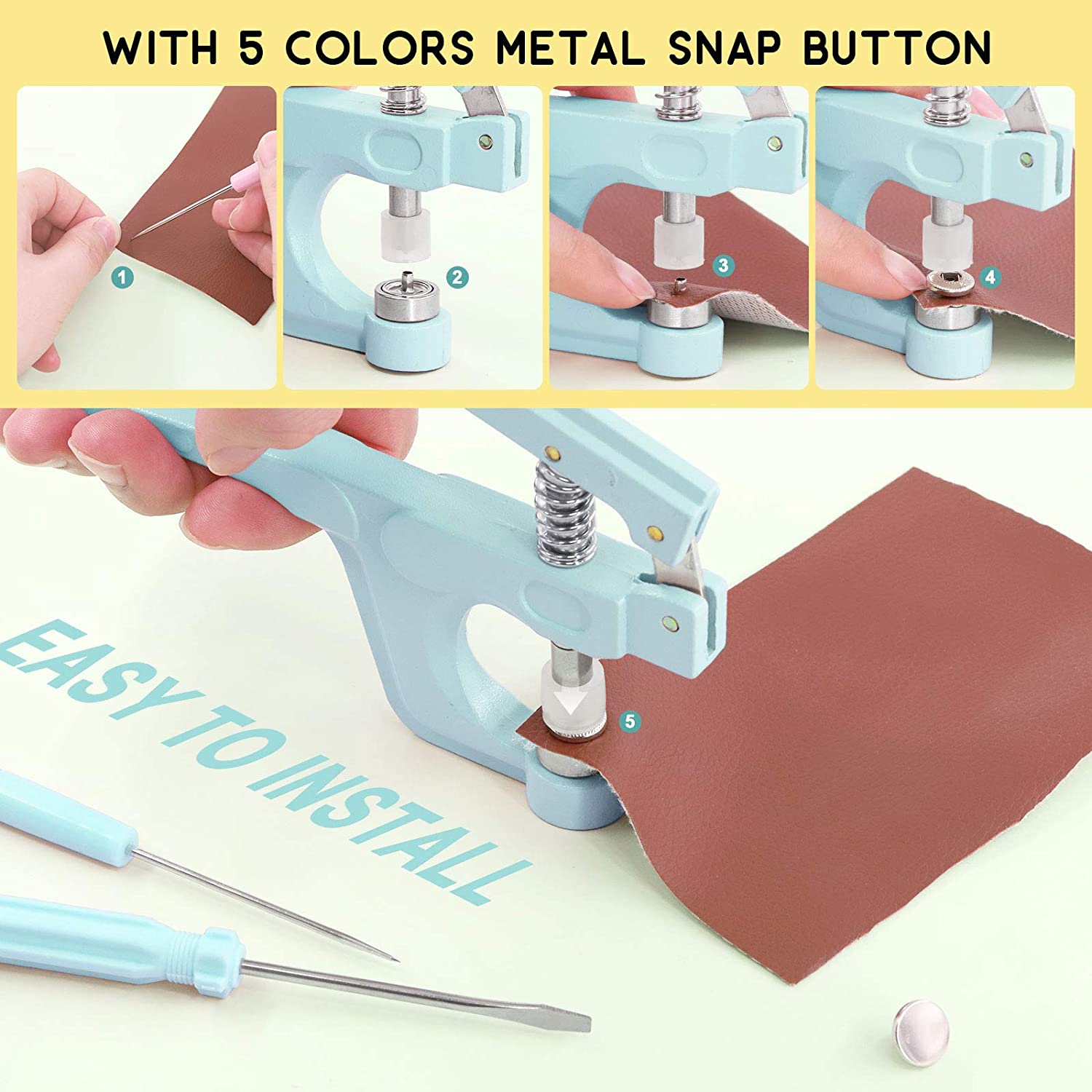 Keadic Snap Fasteners Kit with Pliers, 31 Colors 408Sets T5 Plastic Metal Buttons, Snaps and Snap Pliers Set for Sewing and Crafting, DIY Projects, Includes Storage Box