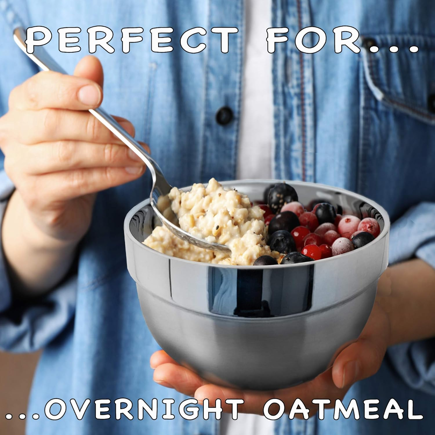 SML HOME Heat Insulated Stainless Steel Bowls, SUS 304, Double Walled Multipurpose, Cereal, Rice, Soup, Noodles, Salad, 4 Pack, LARGE (28 Oz) image number 3