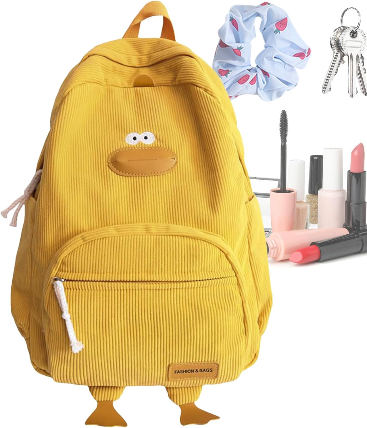 Novelty Duck Backpack, Funny Animal Cartoon Corduroy Backpack Kaw-Aii Aesthetic Laptop Backpacks Preppy Stuff Travel Laptops Bag Large Outdoor Waterproof Casual Daypacks for Cell Phone Laptop Books - Black image number 5