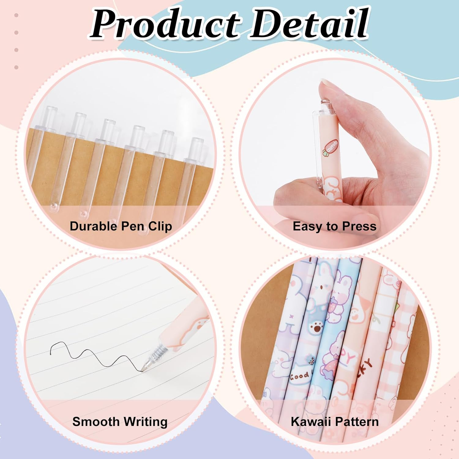 12Pcs Cute Gel Ink Pens SHAIDOJIO, Kawaii Cartoon Pens, 0.5Mm Black Retractable Rollerball Pens Set, Student Supplies for Kids Girl Women Writing Journaling, Taking Notes, School Office (Set A) image number 6