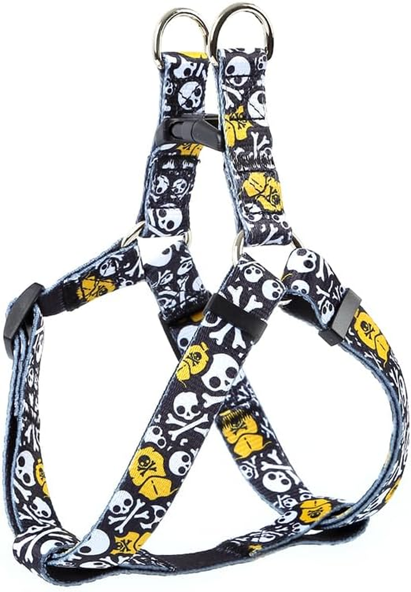 Skull & Crossbones Adjustable Step-In Dog Harness &ndash; No-Pull Pet Harness with Stylish Black & Yellow Punk Rock Design, Secure & Comfortable for Small to Large Dogs Medium Dogs image number 3