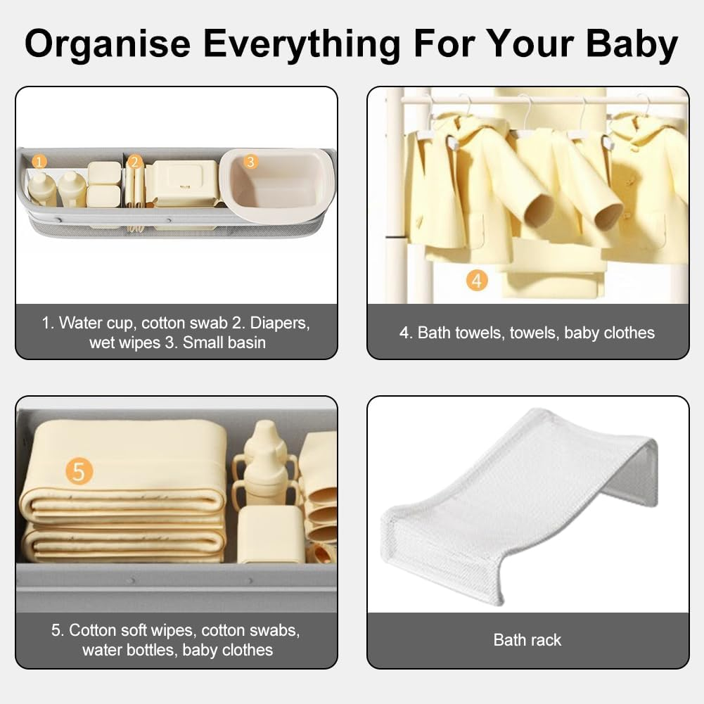 CHAOFLIGHT Portable Baby Changing Table 2-In-1 Baby Change Station with Tub Foldable Baby Bath Stand with Adjustable Height Diaper Change Table for Newborn Infant Mobile Nursery Organizer image number 4