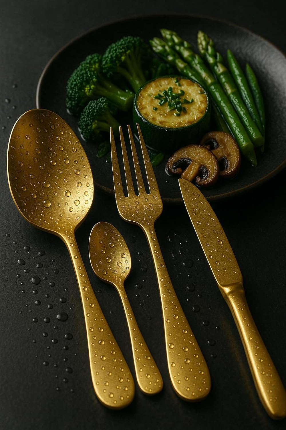 Flexiecom Elitegold 24-Piece Cutlery Set &ndash; Premium Stainless Steel Golden Silverware for 6, Luxurious Flatware Set with Knife, Fork, Spoon, Dessert Spoon &ndash; Modern Dining Essentials for Elegant Homes image number 1