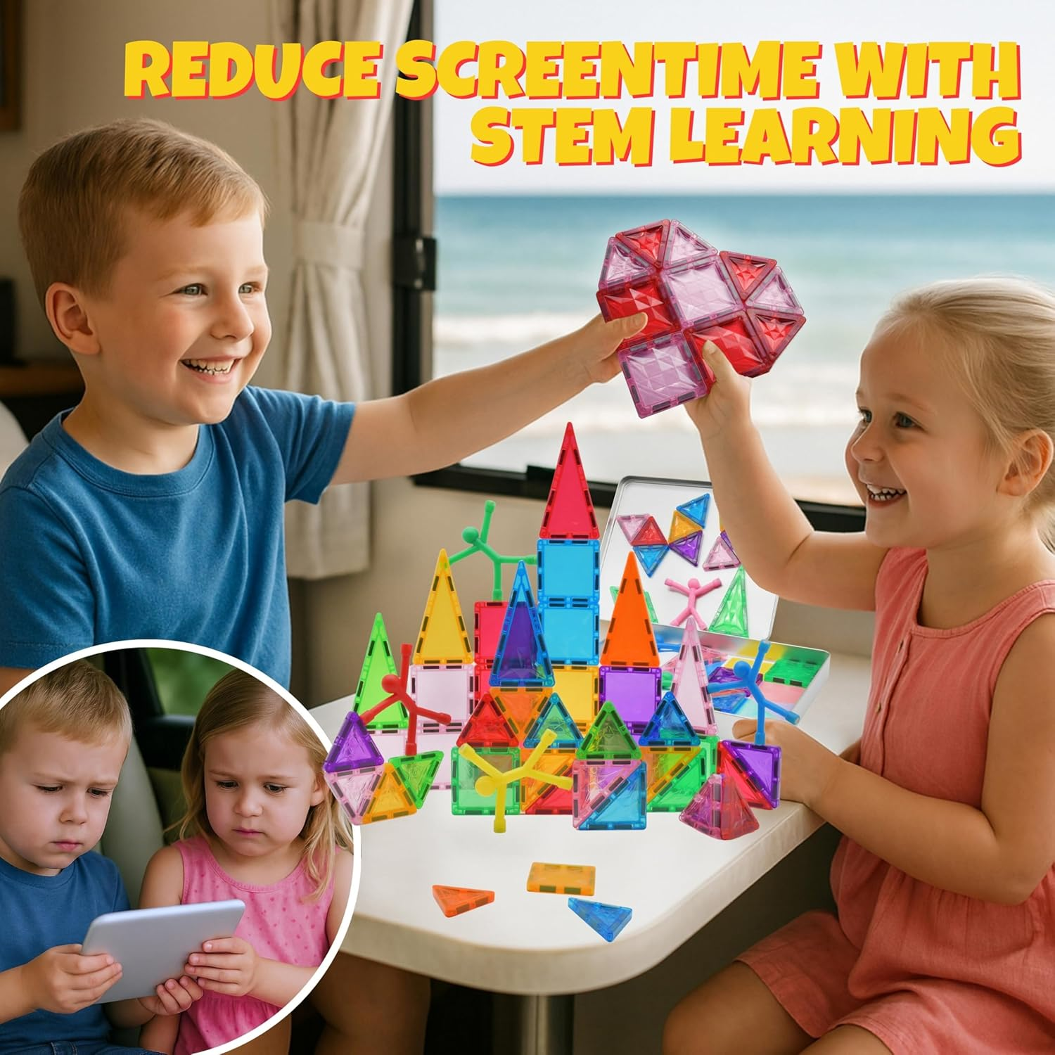 Magnetic Tiles Travel Set 44PC, Mini Magnetic Tiles STEM Building Kids Toys, Sensory Stacking Tiles for Toddlers, Travel Essentials, Preschool Montessori Toy, Baby Toys, Best Gifts for Boys & Girls image number 2