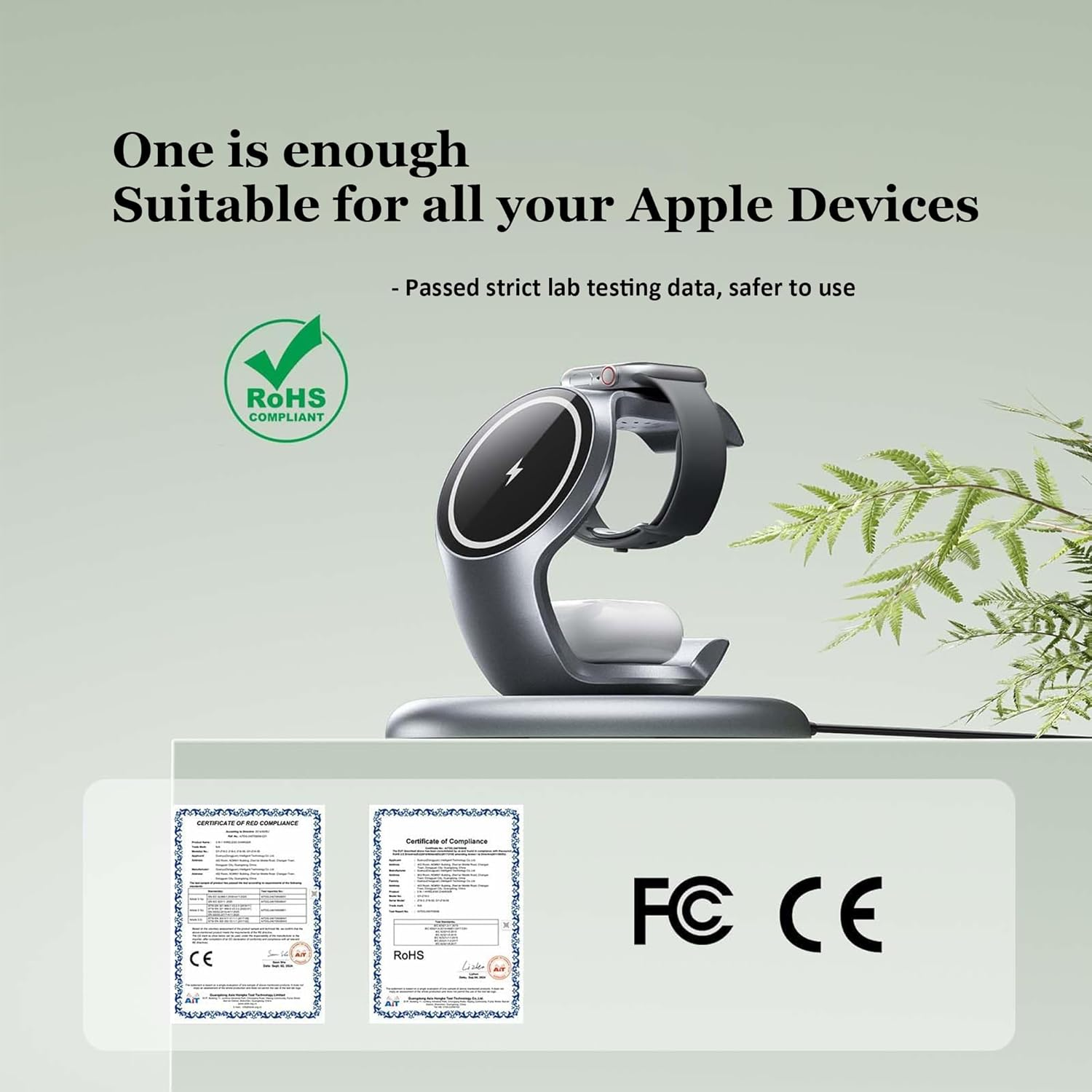 EXW 15W Wireless Charging Station for Magsafe Charger, 3 in 1 Wireless Charger for Apple, Fast Magnetic Charger Stand for Iphone 17/16/15/14/13/12, Apple Watch, Airpods (Silvergrey, with 20W Adapter) image number 5