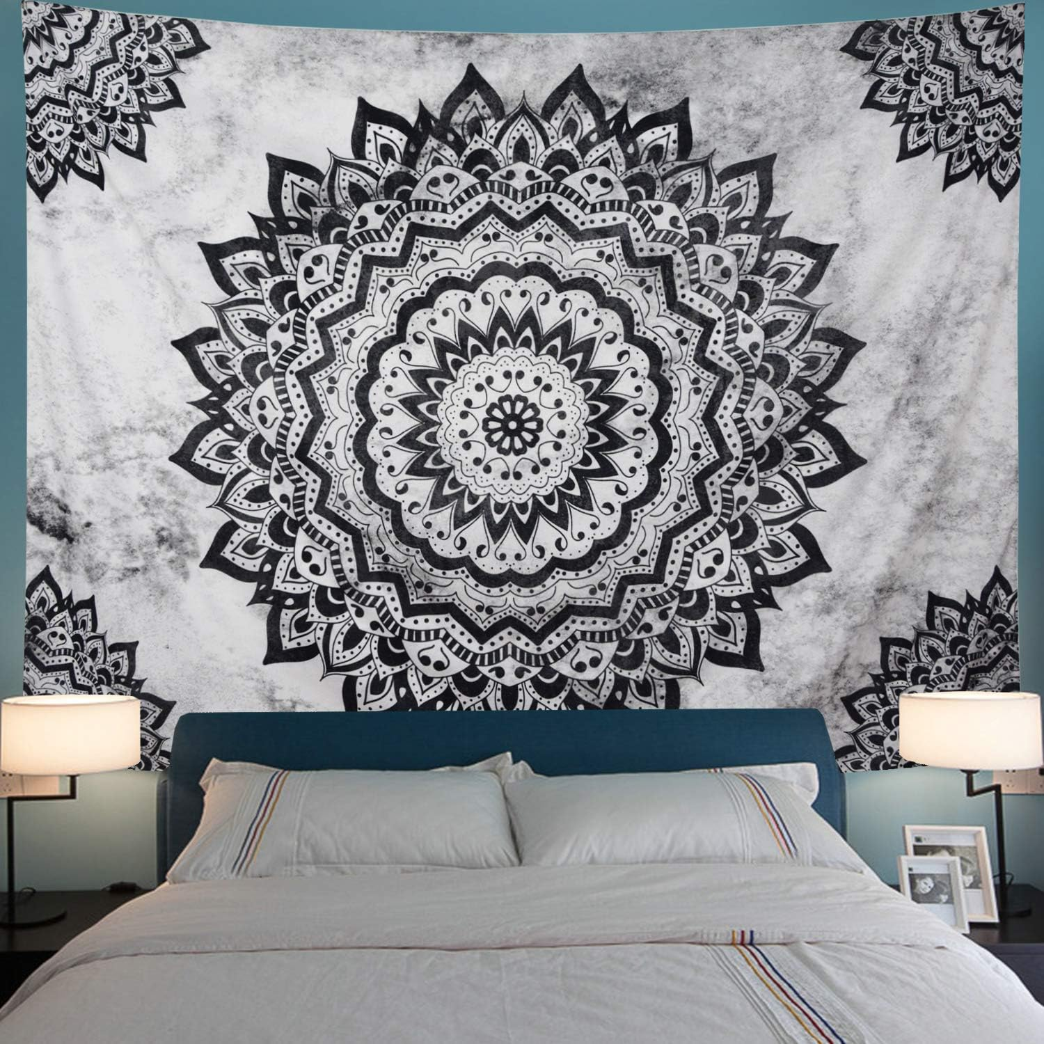 Leofanger Black and White Tapestry Mandala Tapestry Bohemian Flower Wall Tapestry Psychedelic Hippie Tapestry Wall Hanging for Bedroom (70.8 &times; 92.5 Inches) image number 1