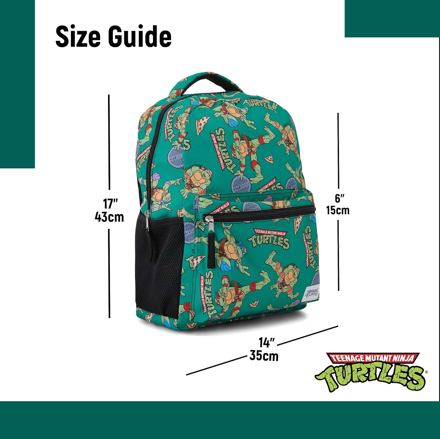 Teenage Mutant Ninja Turtles Backpack - Leonardo, Donatello, Michelangelo & Raphael - Officially Licensed TMNT School Bookbag