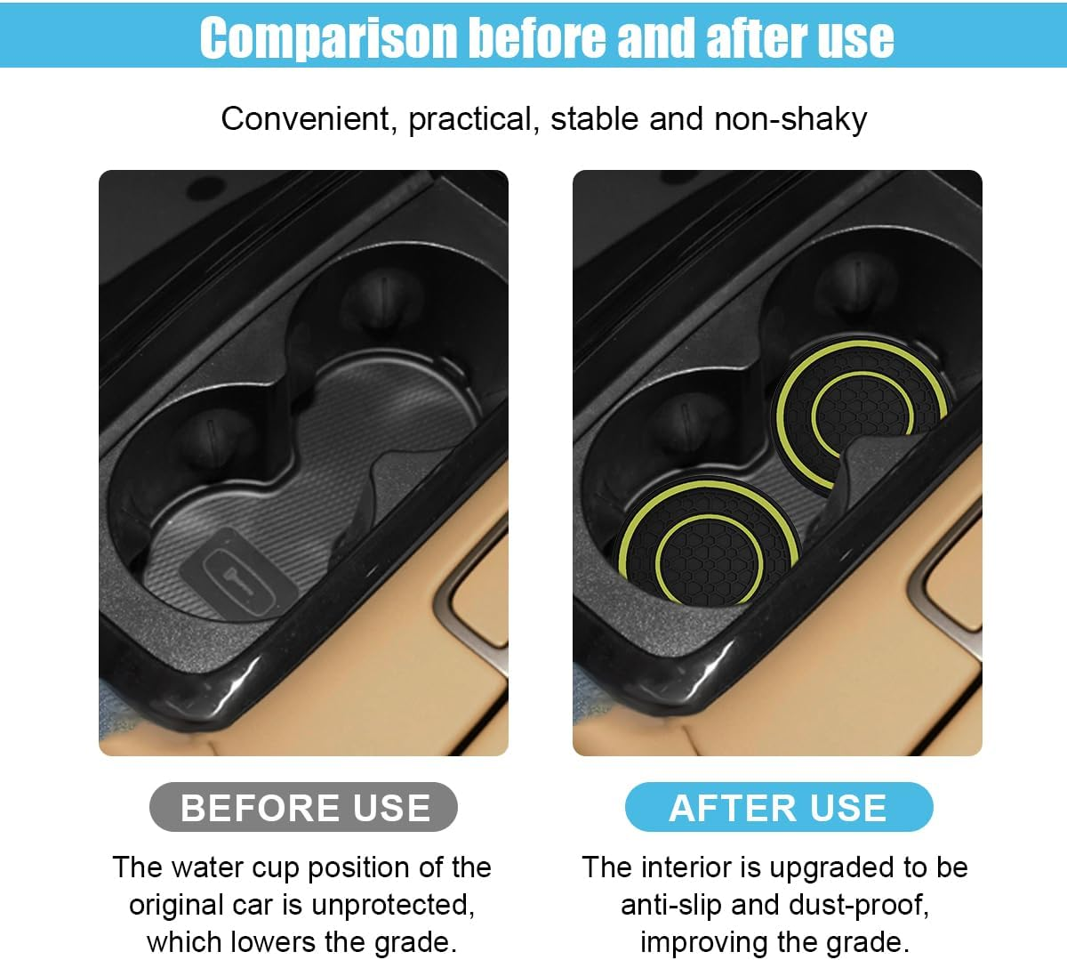 2PCS Car Cup Holder Coasters, 2.75 Inch Auto Non-Slip anti Dust Cup Mats, Console Cup Holder Insert Coaster Auto Insulated Mats, Universal Interior Accessories for Most Cars (Yellow) image number 4