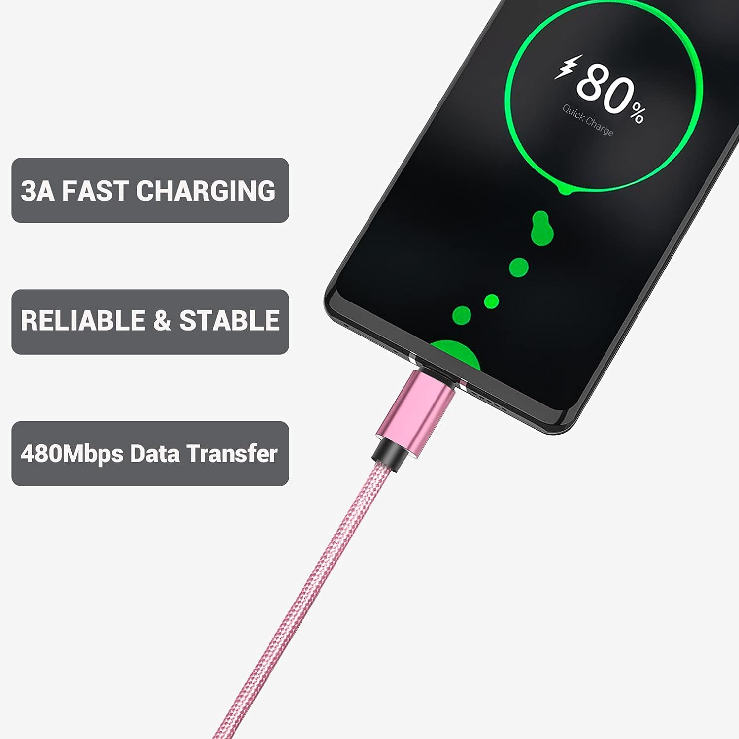 Short USB C Cable [4-Pack 20Cm], SUMPK 3A Fast Charging USB 2.0 Data Transfer to Type C Phone Charger Cord Nylon Braided Compatible with Charging Station image number 3