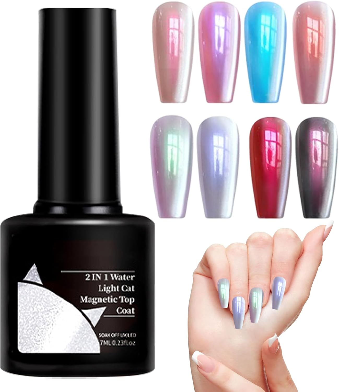 Water Light Magnetic Top Coat, Magnetic Gel Nail Polish, 2-In-1 Nai L Art Varnish, Safety Easy to Use, and Compatible, 7Ml for Home Manicure Wedding Bridal Holiday Women image number 5