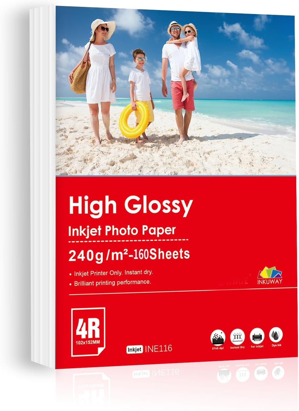 INKUWAY 160Sheets 4X6 240Gsm Glossy Photo Paper Inkjet 4R Thick Gloss for Canon Hp Epson Inkjet Printers image number 2