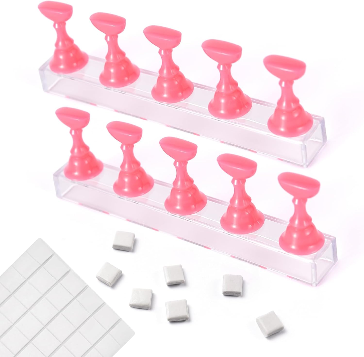 KADS 2 Sets Nail Display Stand Nail Practice Holder Magnetic Fake Nail Tips Holder for Press on Painting Nail Art Stand with 66Pcs Reusable Clay Manicure Design Tool for Salon and Home Use, Pink 1