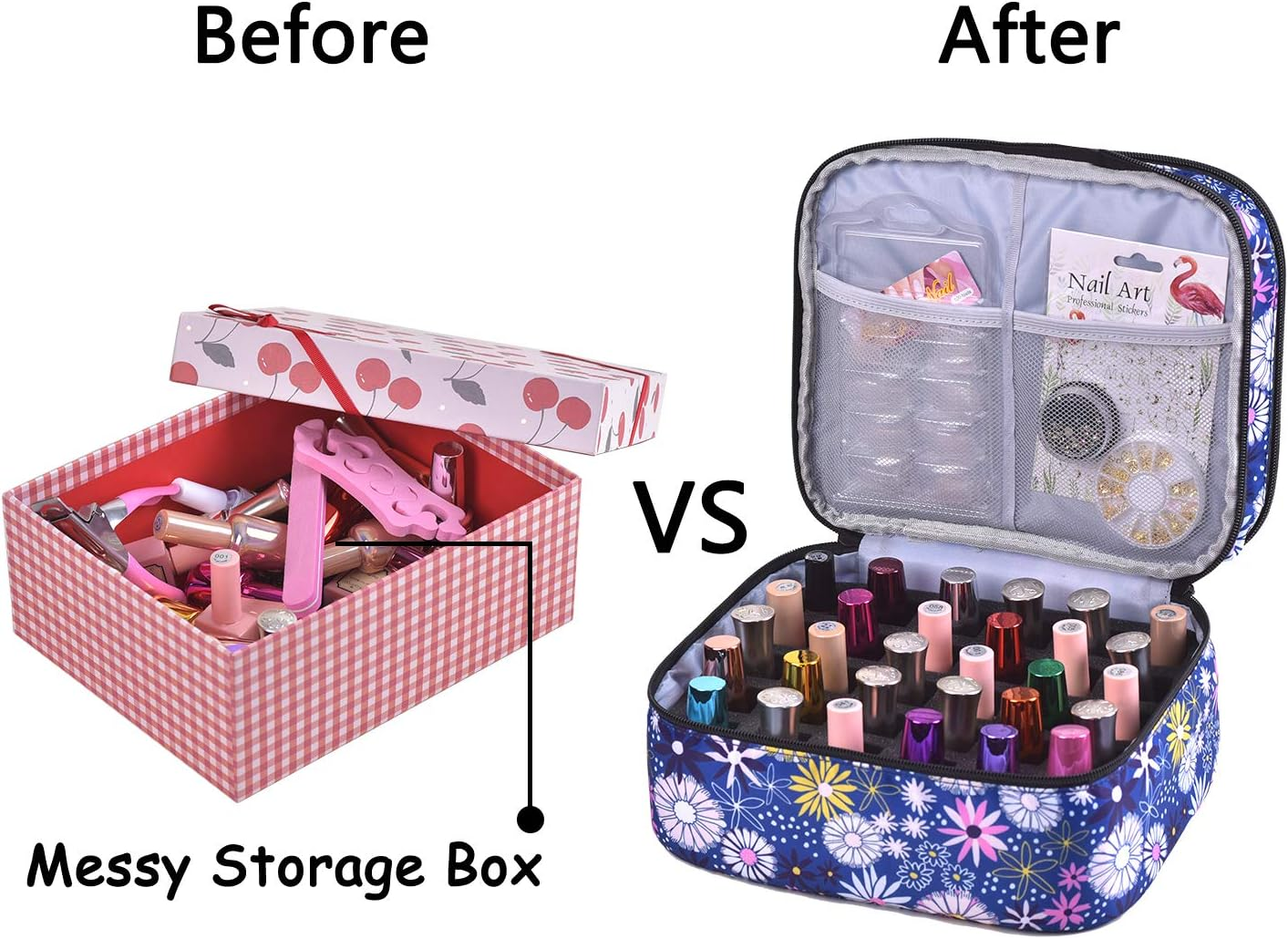 Double-Layer Nail Varnish Storage Case, Essential Oil Bag for for Nail Varnishes and Manicure, Nail Varnish Holder, Holds 30 Bottles (15Ml - 0.5 Fl.Oz) (Flower-2) image number 1