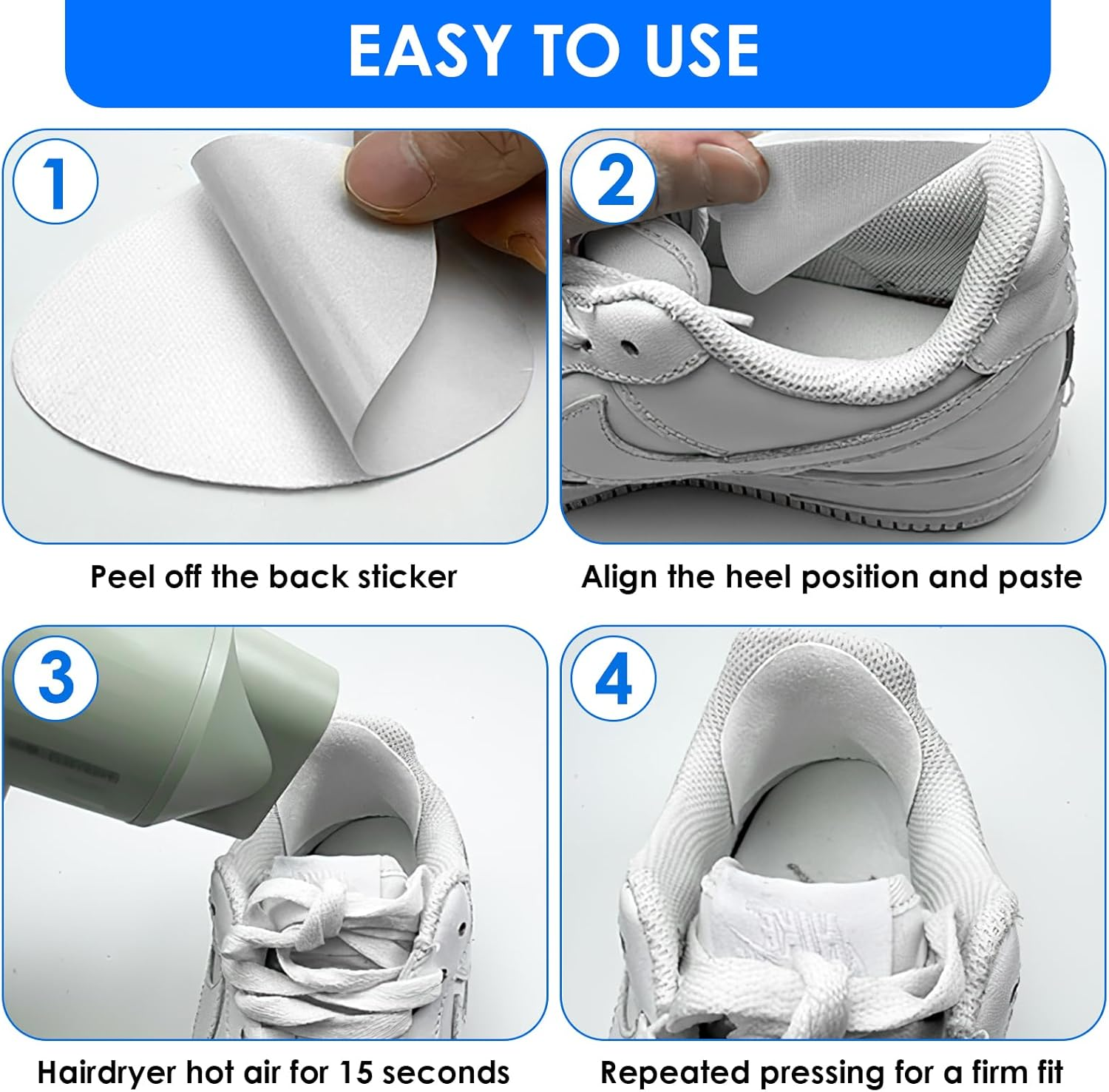 12 Pcs Shoe Heel Prevention Repair Patch - Shoe Hole Toeburst Patch & Insert, Self-Adhesive Sneaker Repair Labels for Toe & Heel Protection, Includes Four Black, Grey & White Pieces image number 6
