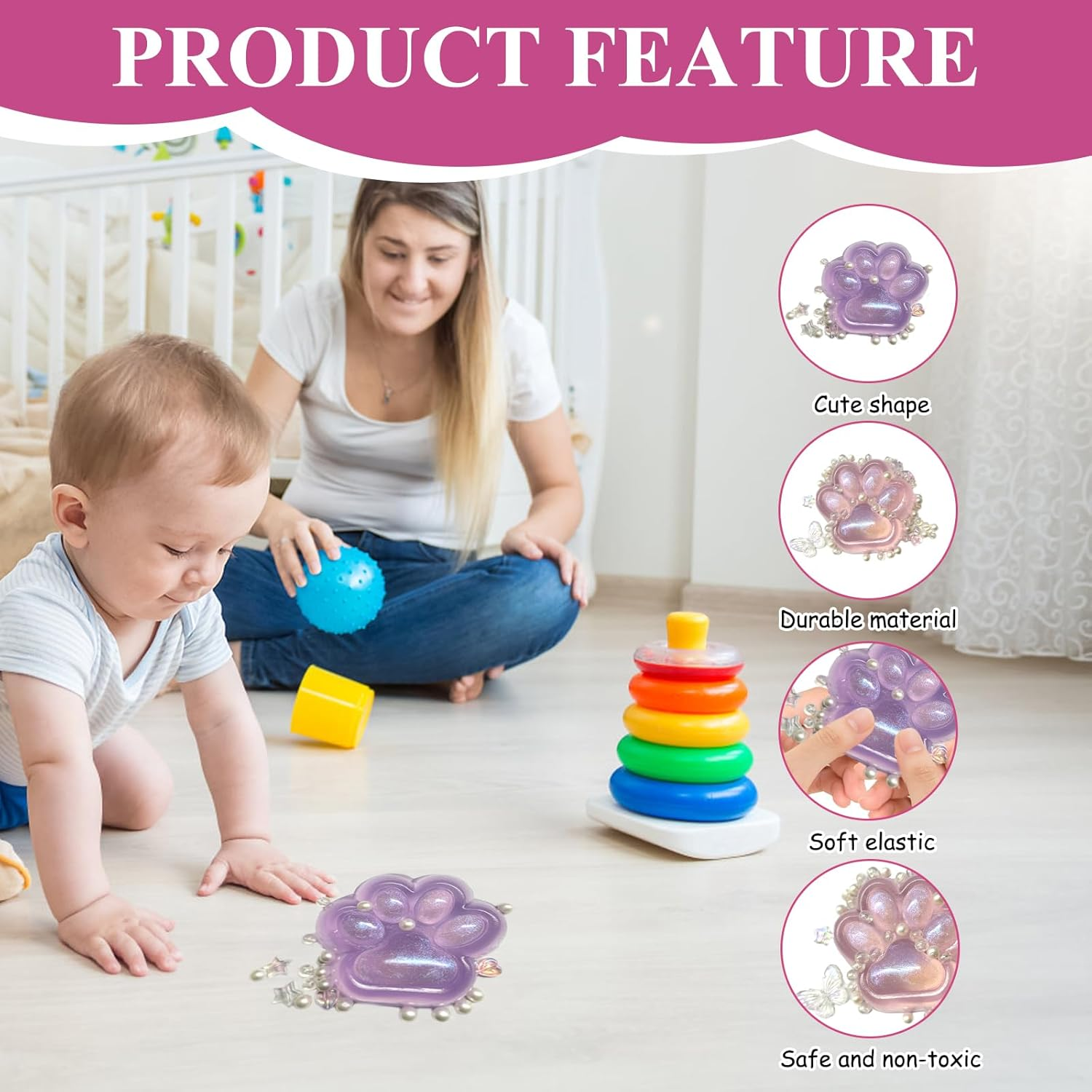 Pack of 2 Cat Paw Squishy, Cat Paws Squishy, Fufu Squishy, Taba Squishy Paw, Squishy Cat, Cute Soft Cat Paw Squeeze Toys, Suitable for Children and Adults to Relax (Pink, Purple) image number 4