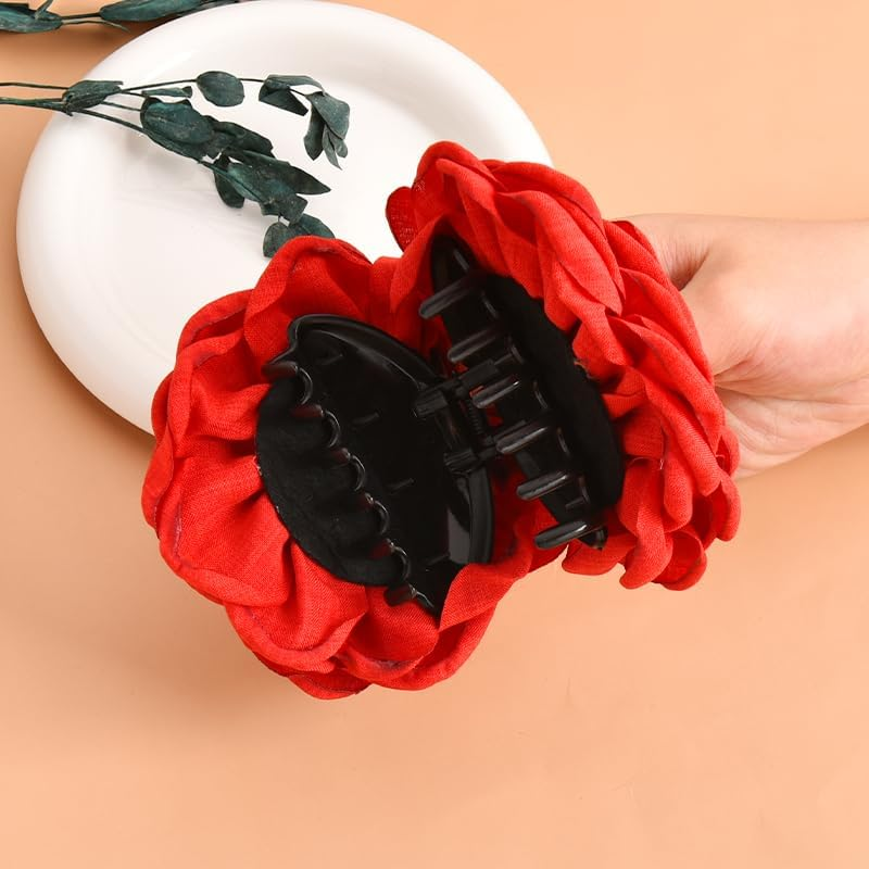 Large Rose Flower Claw Clip for Women Girls Red Rose Hair Clips for Women Girls Rose Claw Clips for Hair Decorations for Long Short Hair Styling Clips for Women Girls image number 3