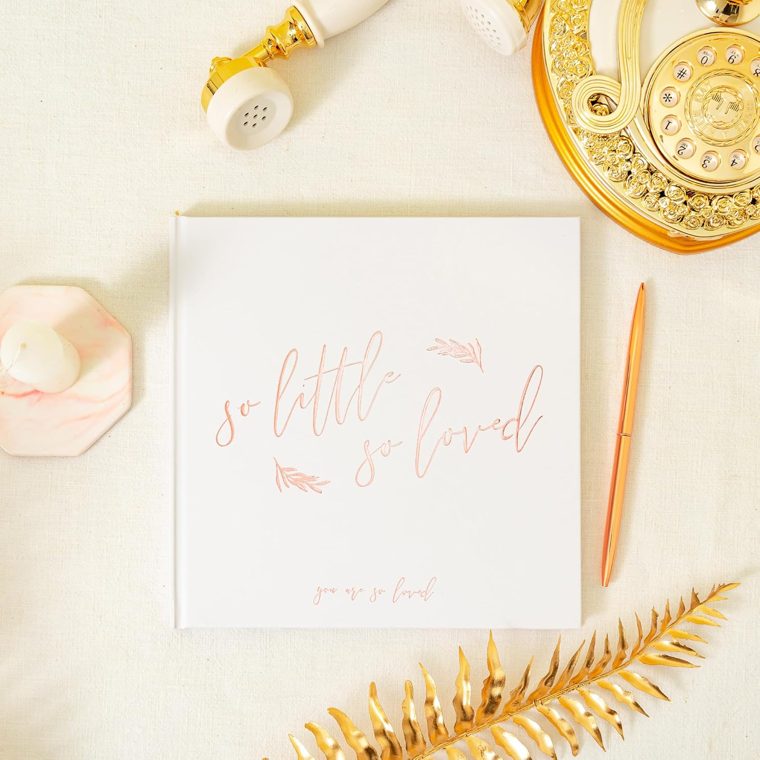 Calculs Baby Shower Picture Book Polaroid 'So Little so Loved' Party Guest Book Babies Scrapbook, White Cover, Rose Gold Foil Stamping, Blank White Pages image number 4