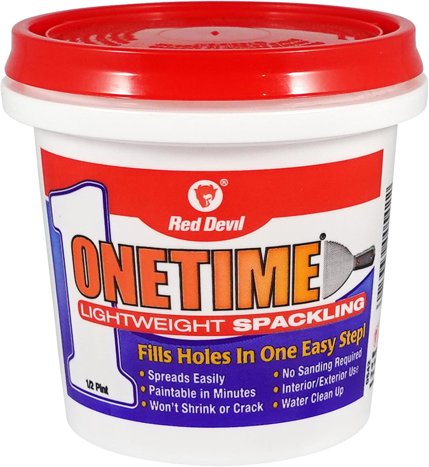 Red Devil 0542 ONETIME Lightweight Spackle Wall Repair, Spackling for Holes Drywall, 1/2 Pint, White, 8 Ounce, Made in USA image number 4