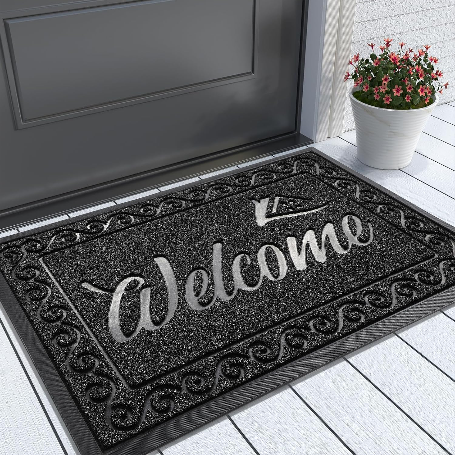 Yimobra Welcome Front Door Mat, Heavy Duty Easy Clean Doormat Indoor Outdoor, Waterproof Quick Dry Floor Mat for Home, Garage, Hign Traffic Areas, Non Slip, Low Profile, 29.5X17 Inches, Yellow