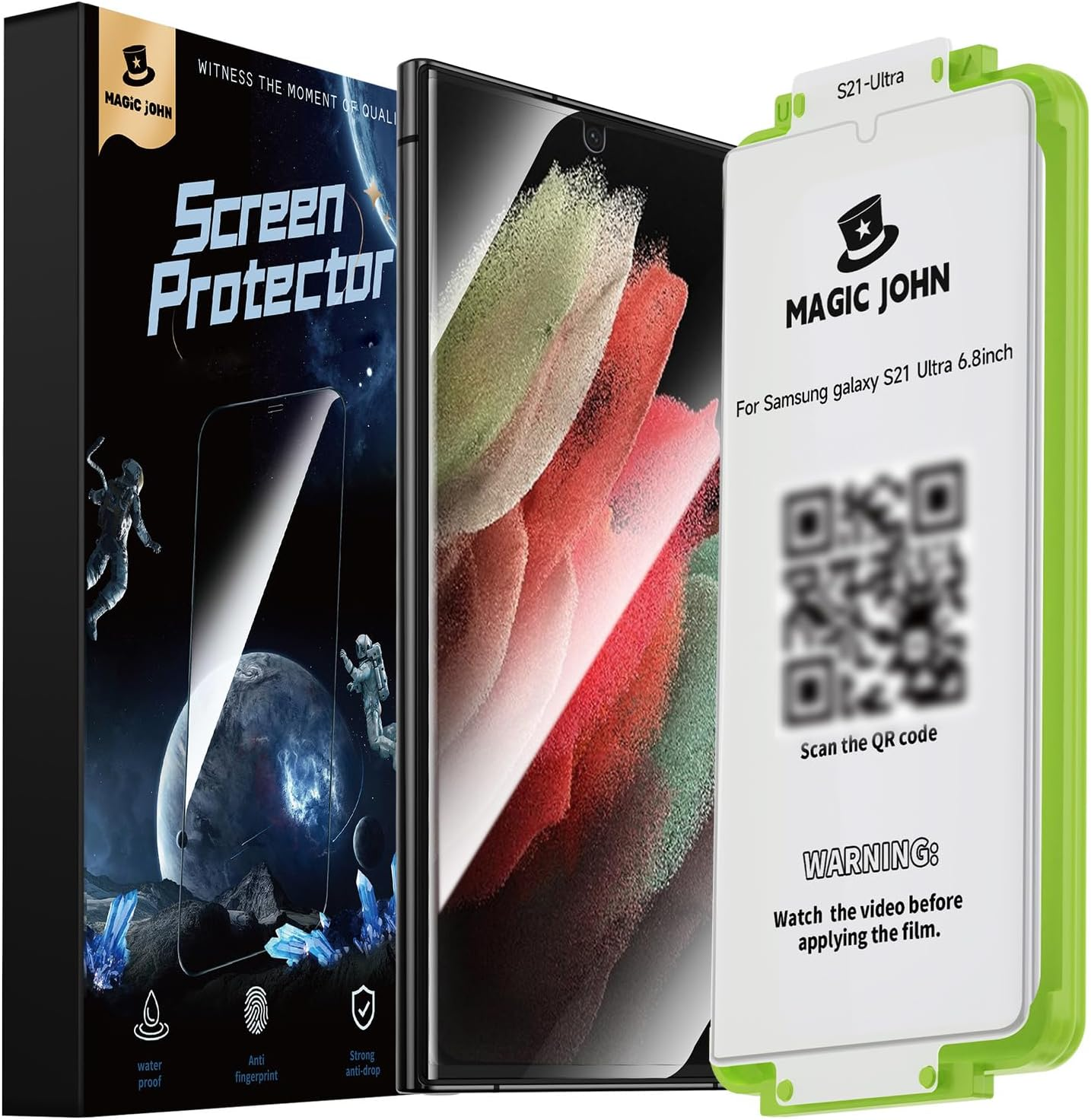 MAGIC JOHN 2 Pack Screen Protector for Samsung Galaxy S21 Ultra - PET Film, Fingerprint ID Compatible, Easy Installation, Shock-Resistant, 3D Curved, Bubble Free image number 1