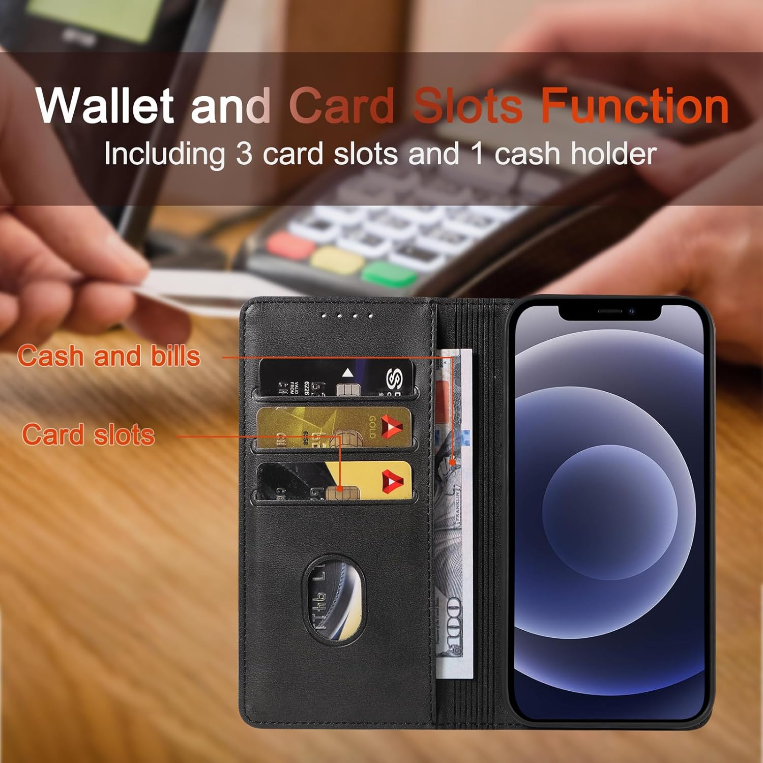 Leonids Leather Wallet Case for Iphone 12/Iphone 12 Pro Case, 6.1-Inch Flip Wallet Cover with Card Slots for Iphone 12/Iphone 12 Pro Cases (Black, Iphone 12/Iphone 12 Pro) image number 1