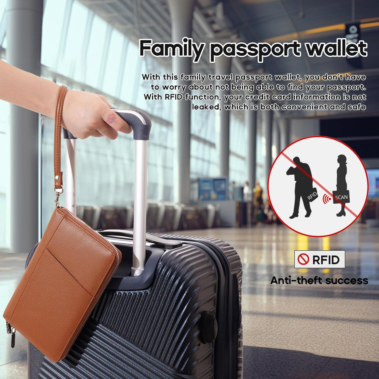 RFID Blocking Family Passport Holder Wallet 6,Premium Leather Travel Document Organizer for Women and Men,Travel Wallet for Credit Card(Brown) - Brown image number 4