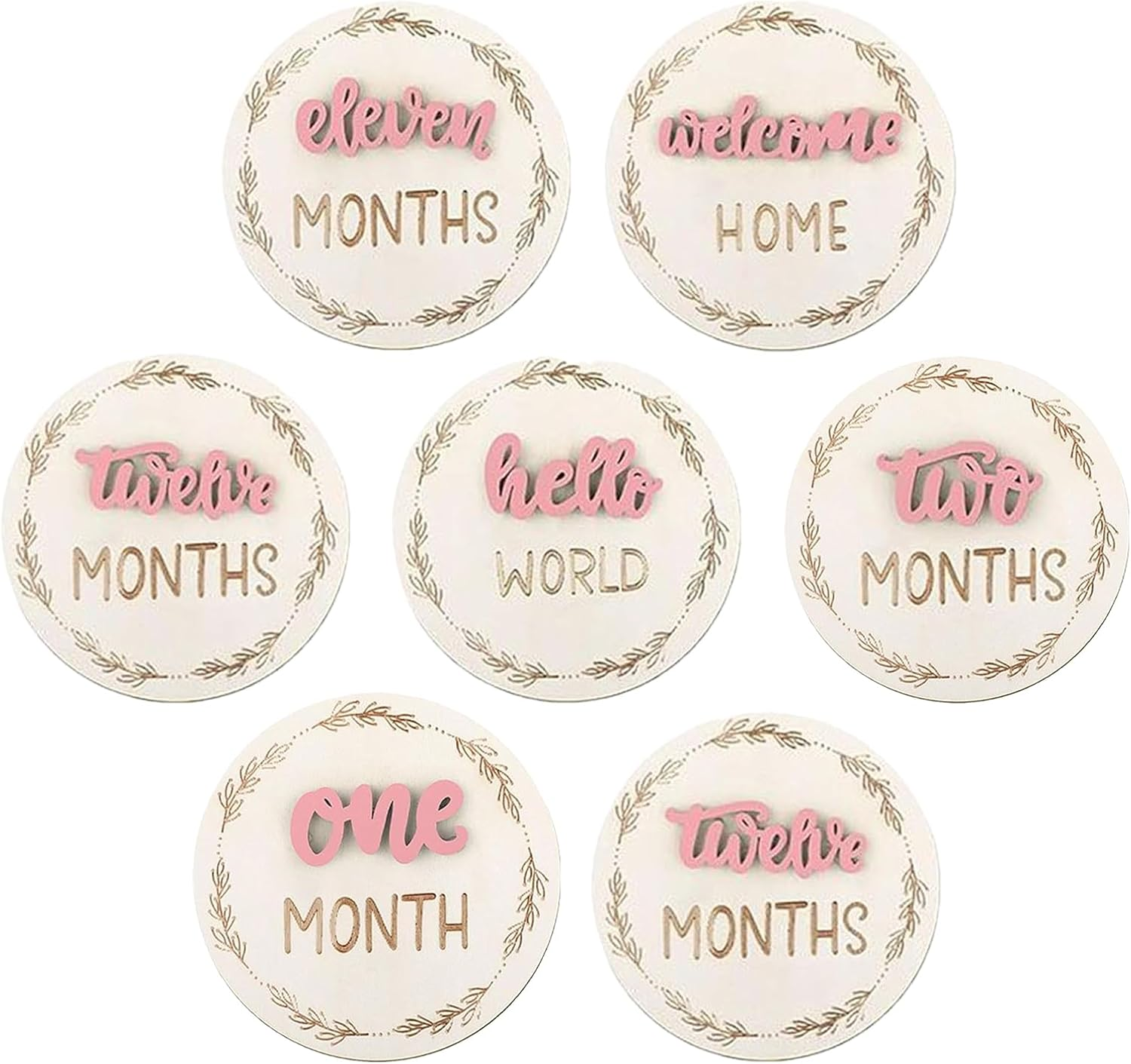 Baby Monthly Announcement Card, 3D Monthly Photos Marker Disc, Decorative Wooden Birth Growth Cards, Reusable Month Marker Discs for Kids Room Nursery Living Room