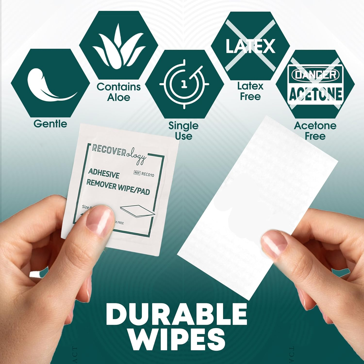 Adhesive Remover Wipes | Pack of 100 Individually Wrapped Sachets | Wipes for Skin That Remove Adhesive Residue from Medical Tape and Sports Tape | Contains Aloe | Acetone Free image number 1