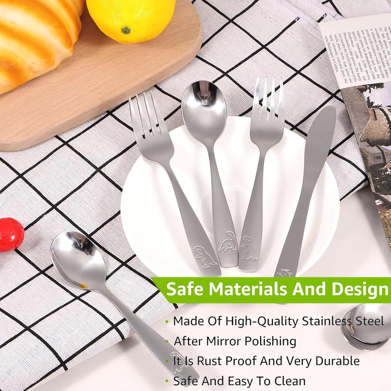 15Pcs Silverware Set 410 Stainless Steel Fork Spoon and Cutter Set Ergonomic Smooth Utensils Funny Dinosaur Flatware Set Dishwasher Safe image number 4