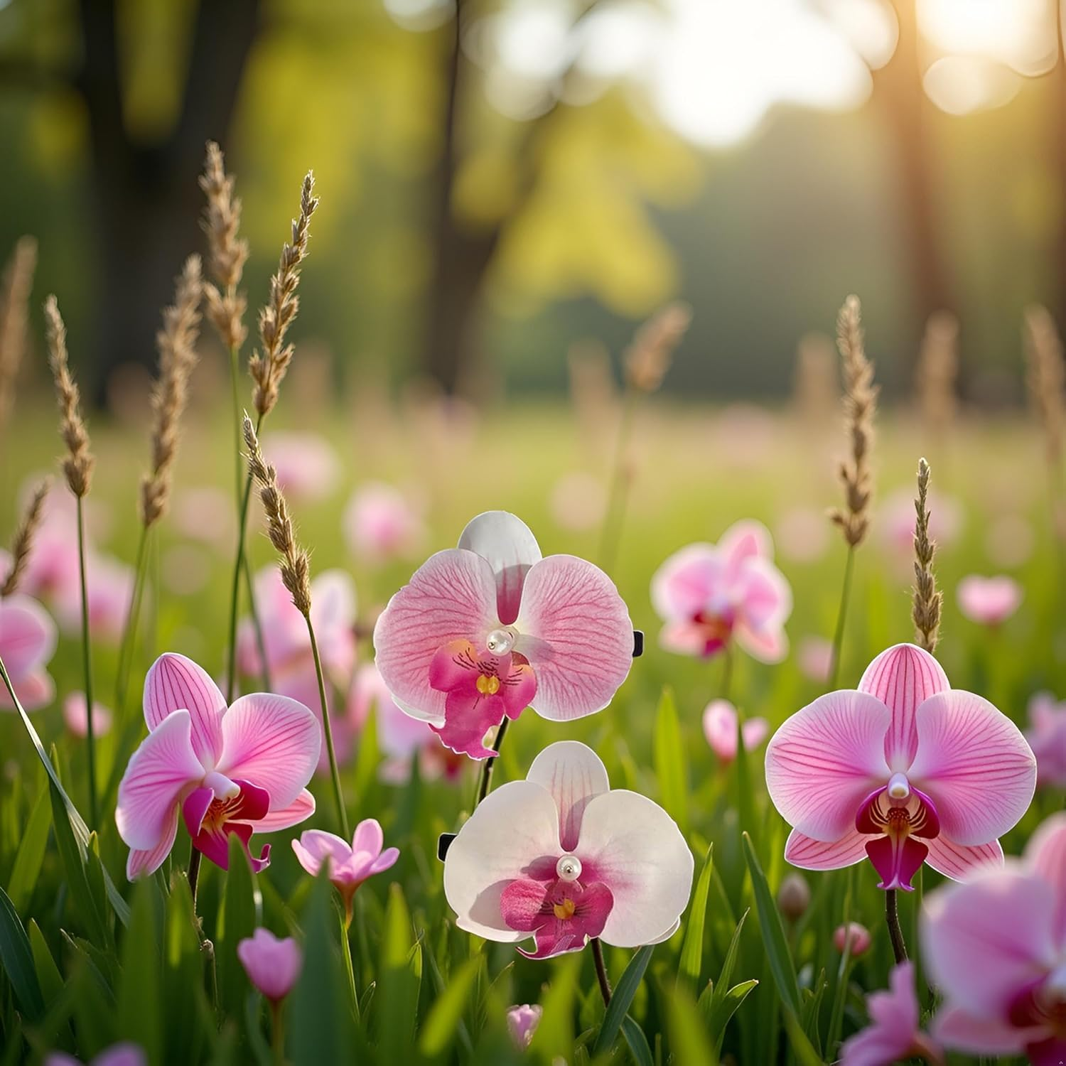 2Pcs Pink Floral Hairpin Orchids Women Girls Flower Hair Clip Elegant Bohemias Bridals Hair Decorations Stage Hair Clip Hair Pins Hair Styling Accessories image number 4