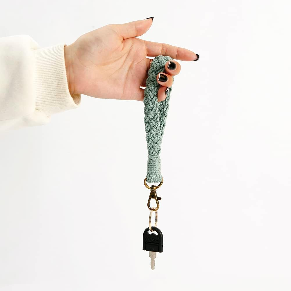 AOKSUNOVA Macrame Keychain Wristlet Strap for Key Hand Wrist Lanyard Key Chain Holder Handmade White Black image number 3