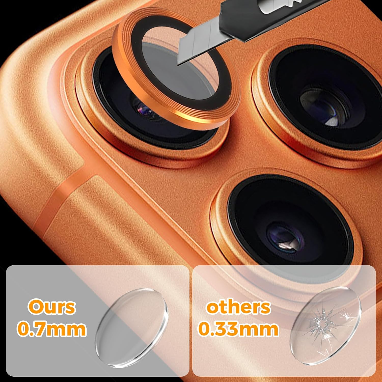 VOSSOT Camera Protection for Iphone 17 Pro Max/17 Pro Camera Protection 9H Ultra Thin Tempered Glass with Positioning Frame, Scratch-Resistant, Anti-Fingerprint & Bubble-Free Installation, Orange image number 3