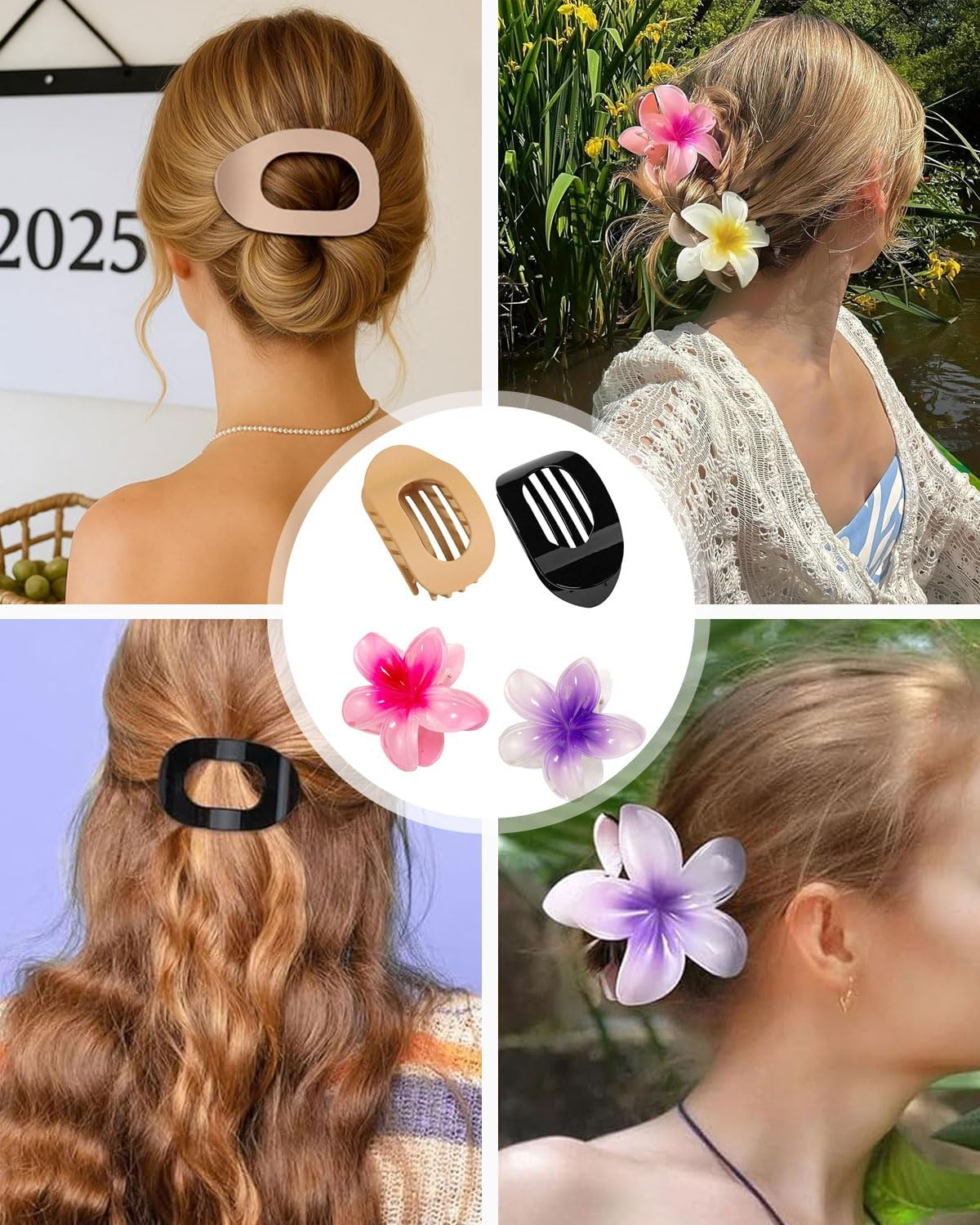 FUGLUS Pack of 4 Hair Clips, Duck Beak Hair Clips, Ladies, Flower Hairpin, Duckbill Hair Clips, Beak Hair Clip, Flat Secure Hold Inner Teeth Hair Claws, Strong Hold Side Hair Clips image number 2