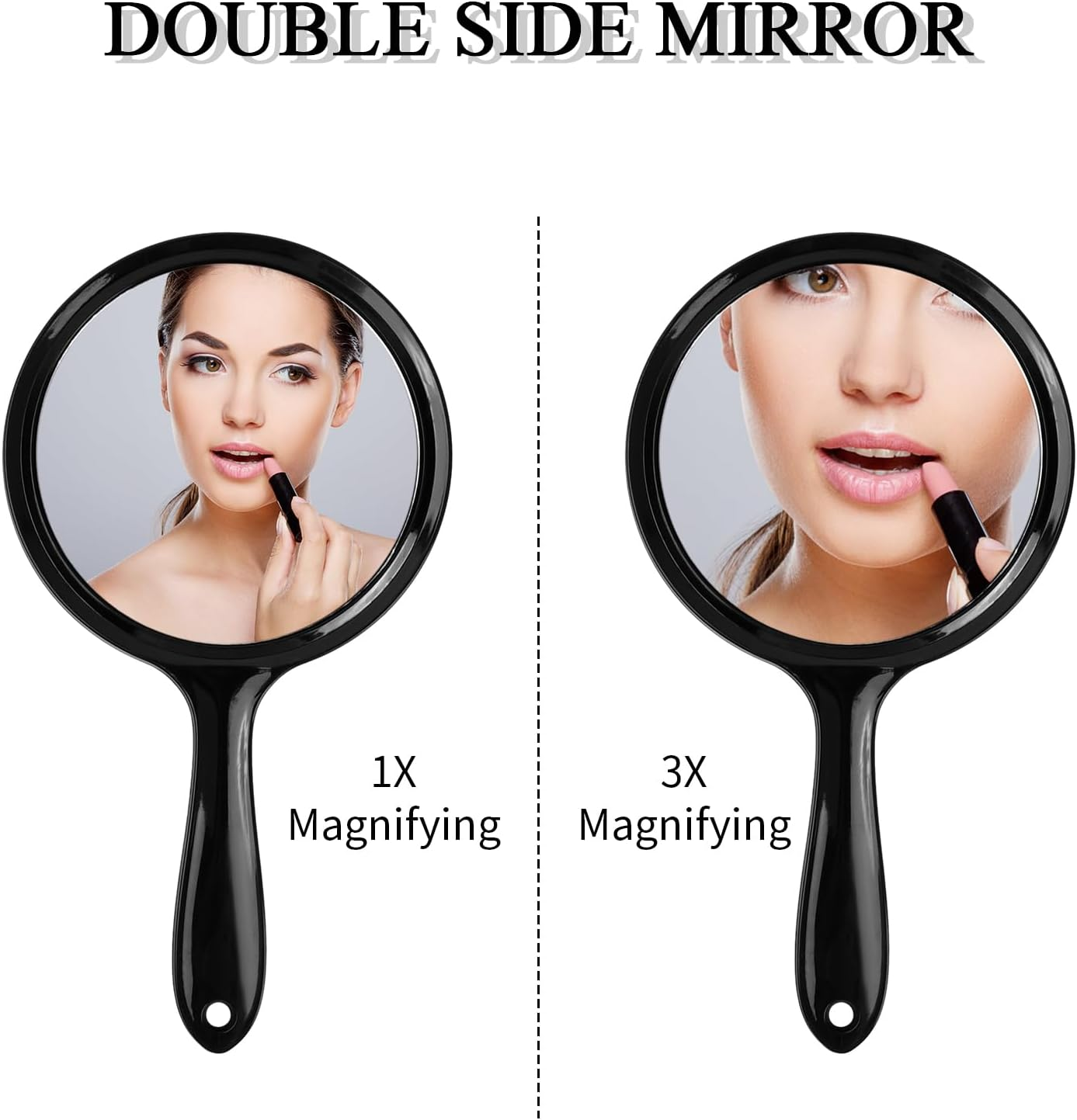 Hand Mirror Double Sided Mirror 1X/3X Magnifying Vanity Mirror round Shape Handheld with Handle for Women Daily Makeup Portable image number 5