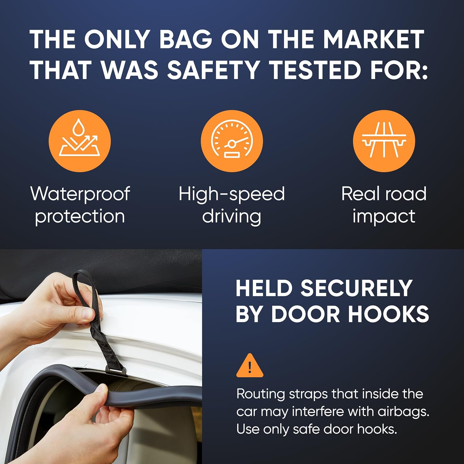 Military-Grade Waterproof Roof Bag - Rooftop Cargo Carrier &ndash; XXL 23 Cubic Feet. with 4 Door Hooks, Zipper/Buckle Closure, Extra Strap &ndash; Black Roof Bag for Cars with or without Rack image number 1