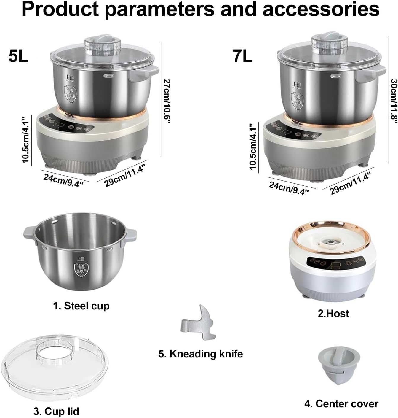 Zertylre Stainless Steel Dough Maker, 5L Dough Flour Mixer Machine, Dough Kneading Machine with Ferment Function, Electric Stand Dough Mixer Bread Proofer with Timing, Touch Panel for Home Baking (7L)