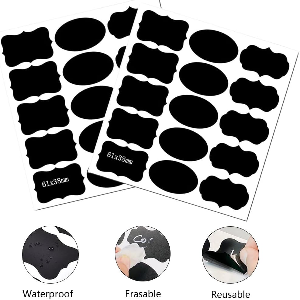Vekol Chalkboard Labels, 12 Sheets 180 Waterproof Reusable Chalk Sticker Labels for Food Containers, Includes Erasable Liquid Chalk Marker for Mason Jars, Home Kitchen Storage image number 3