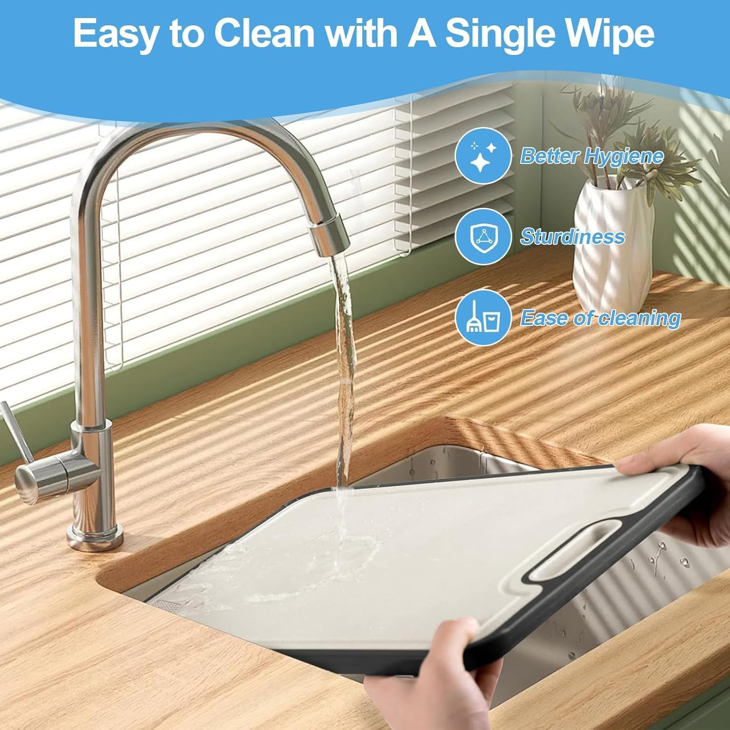 100% Pure Titanium Cutting Boards with Garlic Grinder，Double Sided Wheat Straw and Titanium Chopping Board,38X26X1.4Cm Large Cutting Boards with Non-Slip Handle，Easy to Clean Odorless and Antibacteria image number 2