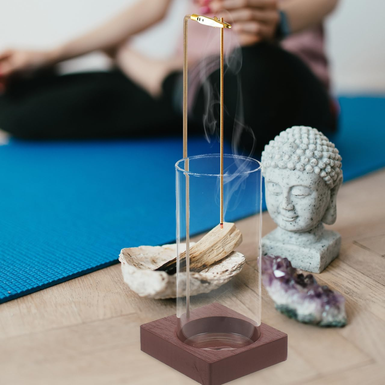 Luxshiny Wooden Incense Holder for Sticks, Upside-Down Stick Incense Burner with Glass Cover, Ideal for Yoga Spa Meditation and Home Decor image number 2