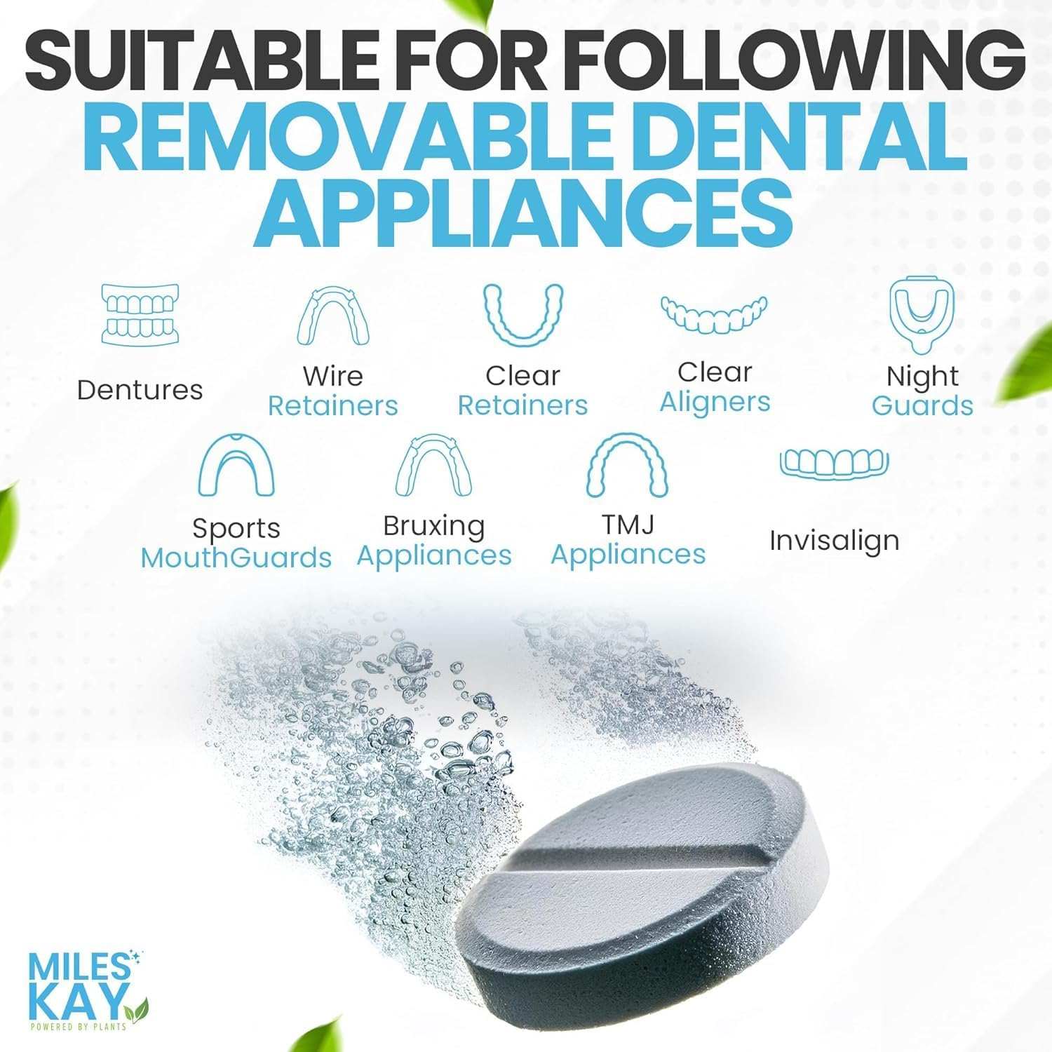 Retainer Cleaner Tablets (30 Pack) Keep Your Retainer Fresh, Brite and Stain-Free. Cleaning Tablets for Retainers, Ultrasonic & Dental Pod Compatible. Fresh Mint | Miles Kay